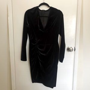 Women's Sexy Long Sleeve V Neck Ruched Bodycon Wrap Cocktail Club Mini Dress